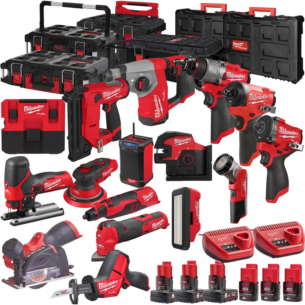 Milwaukee 12V 16 Piece Power Tool Kit with 6 x Batteries T4TKITM - 18467