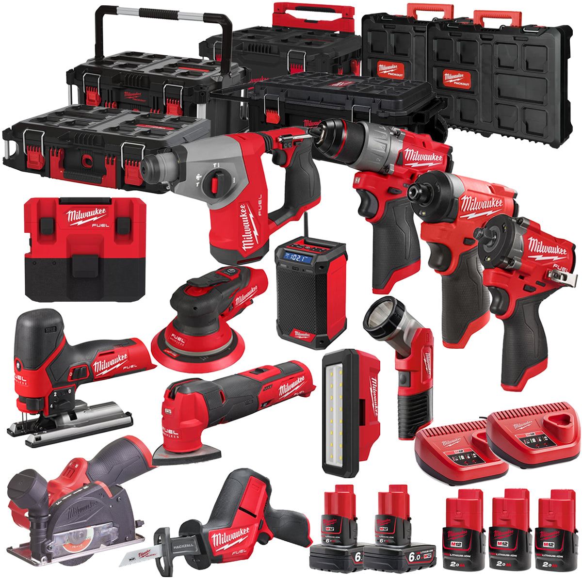 Milwaukee 12V 13 Piece Power Tool Kit with 5 x Batteries T4TKITM - 18470