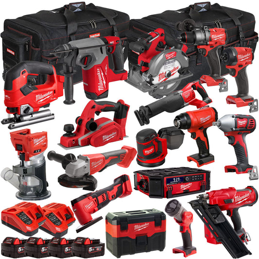 Milwaukee 18V 17 Piece Combo Kit with 4 x 5.0Ah Battery & Charger T4TKIT-32211