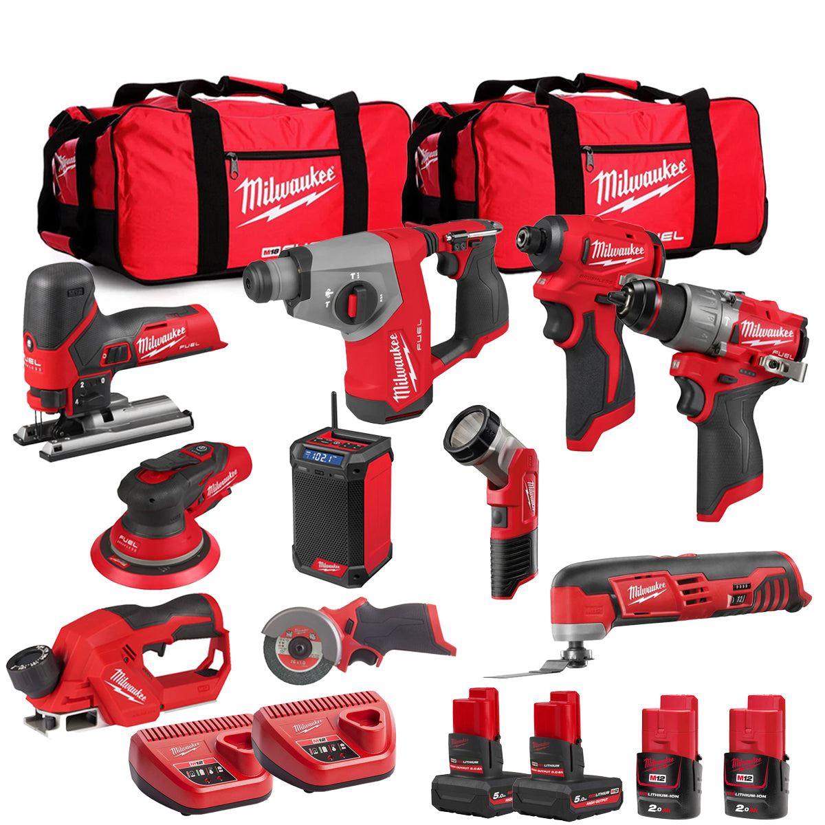 Milwaukee 12V 10 Piece Power Tool Kit with 4 x Batteries T4TKITM - 18492