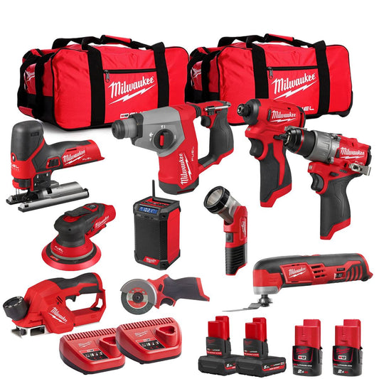 Milwaukee 12V 10 Piece Power Tool Kit with 4 x Batteries T4TKITM - 18492